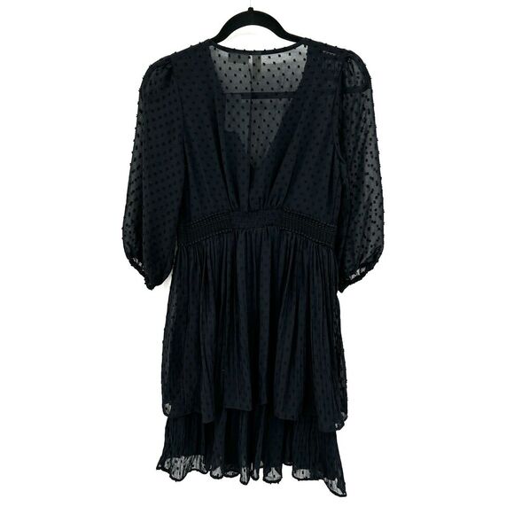 NWT ANTHROPOLOGIE Meadow Rue Black Minetta Crochet Sheer Tiered Dress 4 Petite - Picture 6 of 13